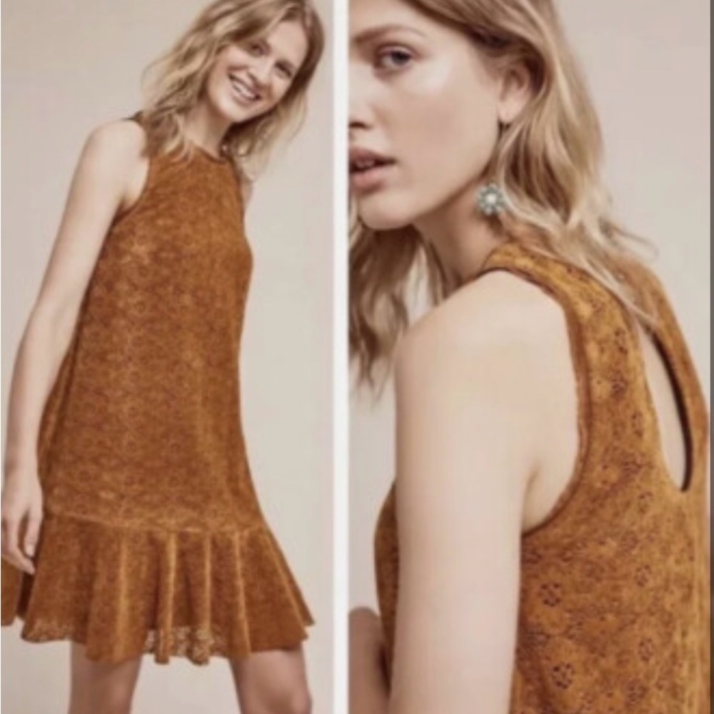Anthropologie Maeve Amis Lace Velvet Mini Dress Size 10 - Picture 2 of 8